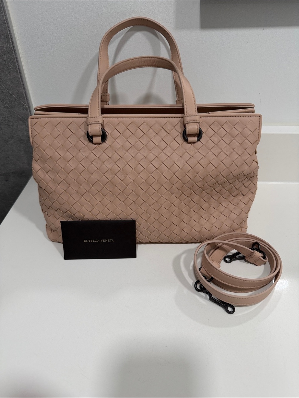 Bottega Veneta Blush Woven Leather Tote with Detachable Strap